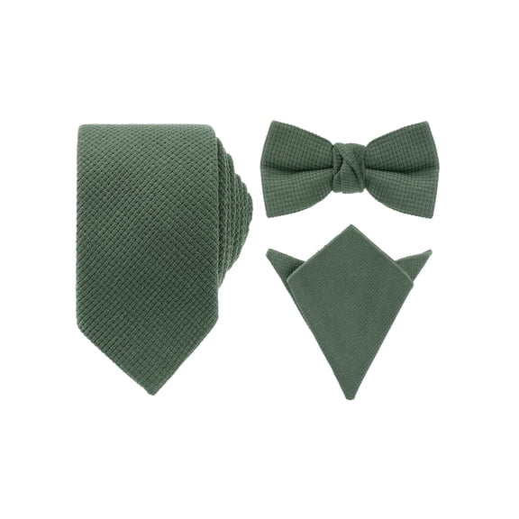 INSPIRE CHIC Men's Pocket Square Set Solid Color Necktie Thick Pre-Tied Bow Ties Set Winter Party Deep Grey