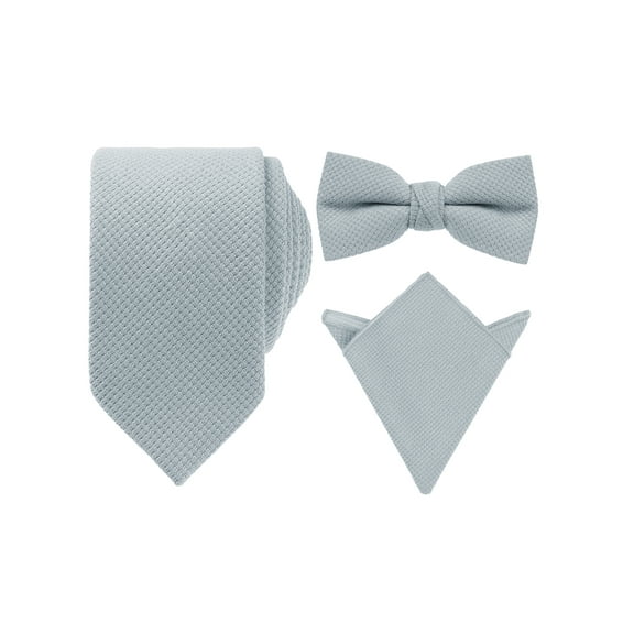 INSPIRE CHIC Men's Pocket Square Set Solid Color Necktie Thick Pre-Tied Bow Ties Set Winter Party Grey