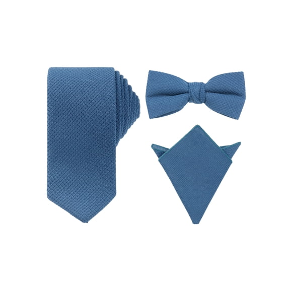 INSPIRE CHIC Men's Pocket Square Set Solid Color Necktie Thick Pre-Tied Bow Ties Set Winter Party Navy Blue