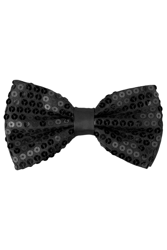 Men's Sequin Bow Ties Adjustable Neck Length Solid Color Bow Ties Black