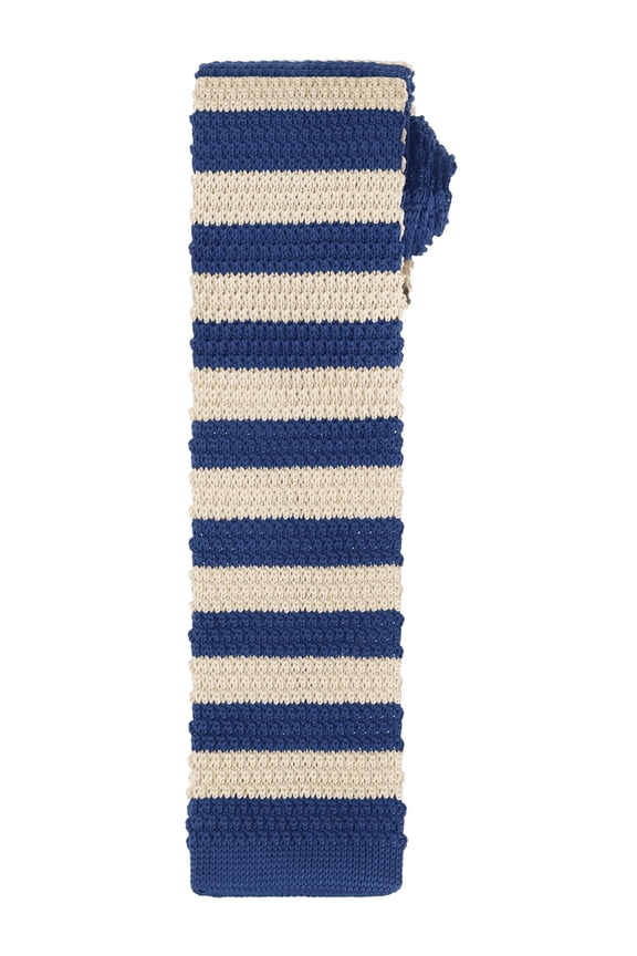 Men's Stripe Ties Flat Skinny Stripe Knit Neckties for Business Casual Navy Blue Beige One Size