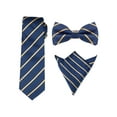 thumbnail image 1 of INSPIRE CHIC Men's Stripes Tie Set Self-Tied Necktie Pre-Tied Bow Ties Pocket Square Sets for Formal Navy Blue Yellow Stripe, 1 of 6