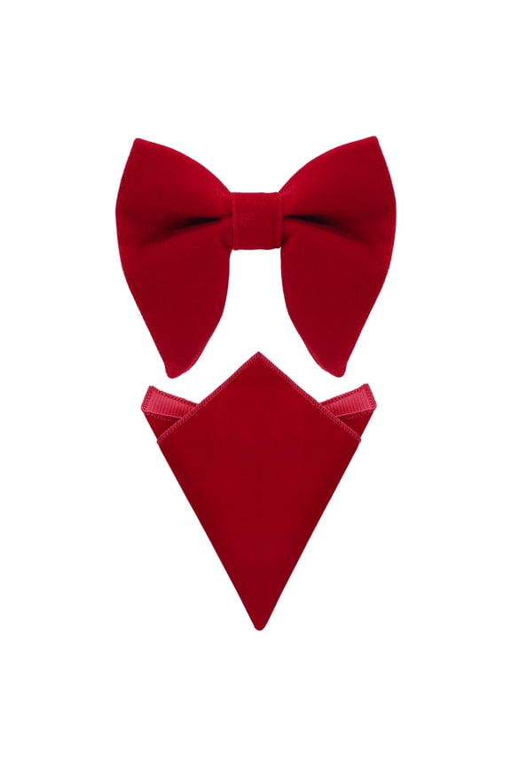 Men's Velvet Pocket Square Pre-Tied Solid Color Adjustable Bow Tie Sets Burgundy One Size