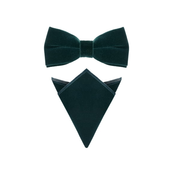 INSPIRE CHIC Men's Velvet Pre-Tied Bow Tie Solid Color Pocket Square Sets Teal