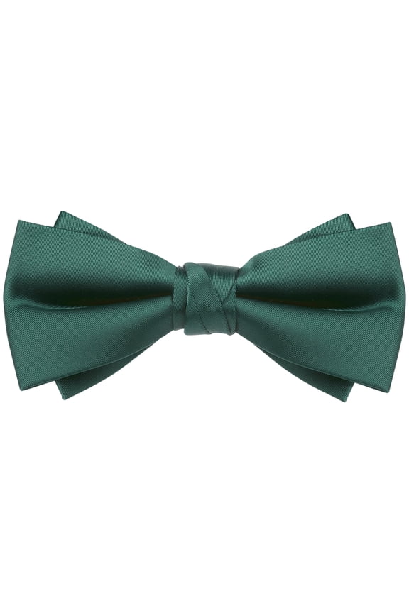 Mens Solid Color Layered Necktie Pre-tied Bow Ties for Party Wedding Dark Green