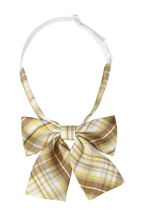 Plaid Pre-tied Knot Cute Stylish Colorful Bow Ties for Women Uniform School Brown Yellow
