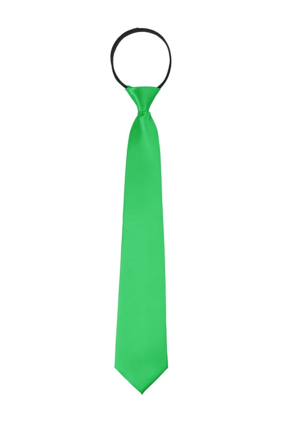 Men's Pretied Zipper Ties Solid Color Satin Shine Neckties Formal Casual Green