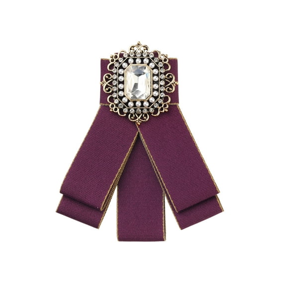 INSPIRE CHIC Rhinestone Pre-Tied Ribbon Brooch Bow Tie Pin Collar Bow for Women Red One Size