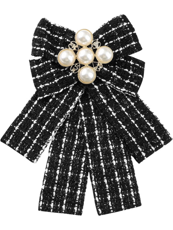 Ribbon Brooch Bow Tie Pin Fashion Beads Pattern Bowknot for Women Black One Size