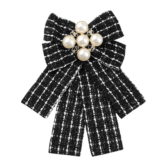 INSPIRE CHIC Ribbon Brooch Bow Tie Pin Fashion Beads Pattern Bowknot for Women Black One Size