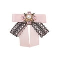 thumbnail image 1 of INSPIRE CHIC Satin Bow Ribbon Lace Trim Shirt Rhinestone Brooch Ties Pink, 1 of 4