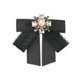 thumbnail image 1 of INSPIRE CHIC Satin Bow Ribbon Lace Trim Shirt Rhinestone Brooch Ties Black, 1 of 4