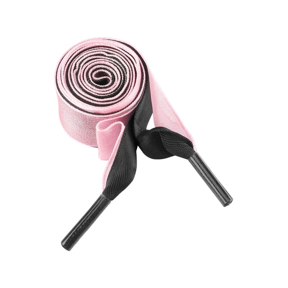 INSPIRE CHIC Satin Ribbon Shoelaces Double Layered Flat Snow Yarn Shoe Laces 1 Pair Black-Salmon Pink 140cm/55.12"