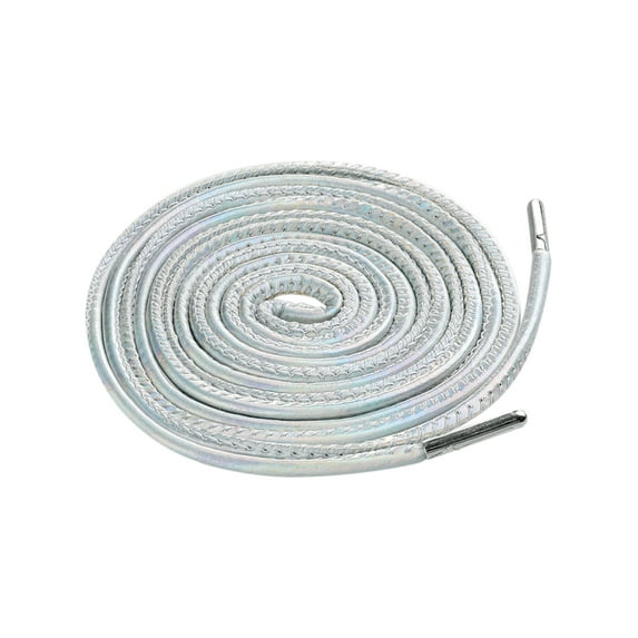 INSPIRE CHIC Solid Color PU Leather Round Shoe Laces for Sneakers Boots 1 Pair Holographic Silver 100cm/39.4'