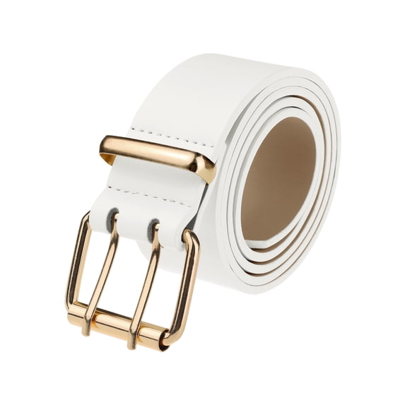 INSPIRE CHIC Unisex Double Grommet Belt PU Leather Punk Metal Buckle Waist Belts for Jeans White 106x3.5cm/41.7x1.4 inches(LxW)