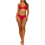 Elerevyo Women 2 Piece Triangle Bikini Sets V Neck Adjustable Spaghetti Straps Top Basic Bottom Swimwear Suits