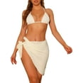 thumbnail image 1 of Women's 3 Piece Halter Bikini Sets Hollow Out Mesh Swimsuits with Sarong Cover Ups Beach Skirt Bathing Suit Medium Beige, 1 of 5