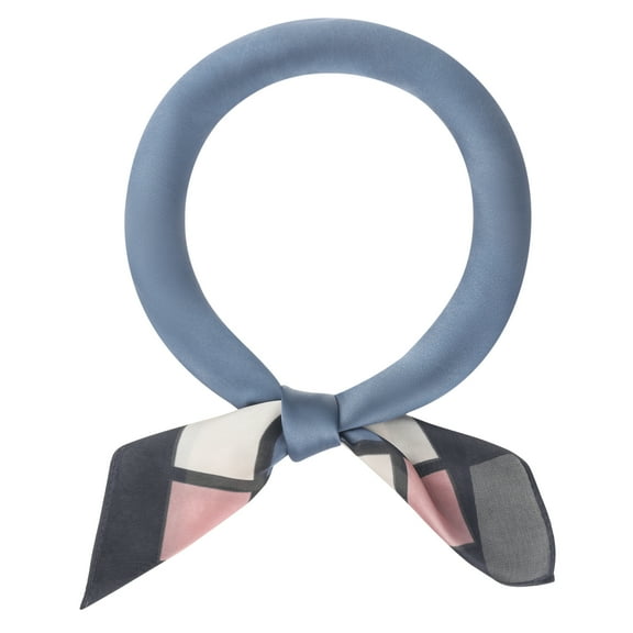 INSPIRE CHIC Women Contrast Color Satin Scarf, 27.6"x27.6" Square Silk Feeling Neckerchief Neck Scarves 70x70cm/27.6x27.6"(LxW) Grey Blue