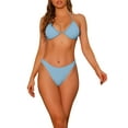 thumbnail image 1 of INSPIRE CHIC Women's Halter Underwire Ribbed Bikini Sets 2 Piece Double Straps Tie Back Triangle Bottoms Swimwear Bathing Suits Medium Light Blue, 1 of 5