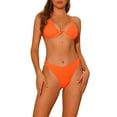 thumbnail image 1 of INSPIRE CHIC Women's Halter Underwire Ribbed Bikini Sets, 2 Piece Double Straps Tie Back Triangle Bottoms Swimwear Bathing Suits Medium Deep Orange, 1 of 5