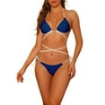 thumbnail image 1 of INSPIRE CHIC Women's Heart Ring Halter Bikini Sets, 2 Piece Contrast Color Push Up Lace Up Ribbed Swimwear Bathing Suits Small Royal Blue, 1 of 5