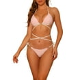thumbnail image 1 of INSPIRE CHIC Women's Heart Ring Halter Bikini Sets 2 Piece Contrast Color Push Up Lace Up Ribbed Swimwear Bathing Suits Small Pink, 1 of 5