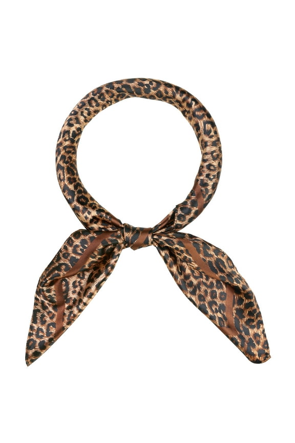 Women Leopard 35" Large Square Scarves Silky Satin Shawl Head Wrap Neck Scarf 90x90cm Deep Coffee