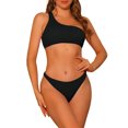 thumbnail image 1 of INSPIRE CHIC Women One Shoulder Bikini Sets, 2 Piece Asymmetric Ribbed Triangle Bottoms Sporty Swimwear Bathing Suits, 1 of 5