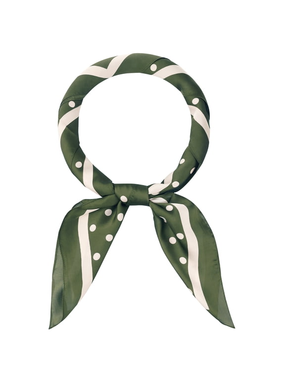 Women Polka Dots 35" Scarf Satin Silk Like Square Neckerchief Head Wrap Bandanas 35.4x35.4" Green