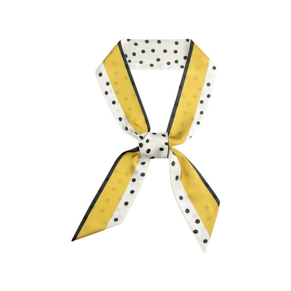 INSPIRE CHIC Women Polka Dots Striped Skinny Long Scarves Satin Neck Scarf Ribbon Hair Band Yellow 120x6cm/47.2x2.4 inches(LxW)
