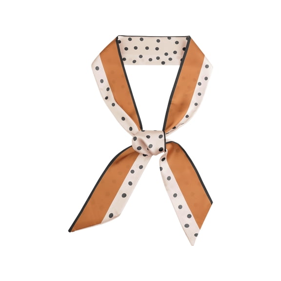 INSPIRE CHIC Women Polka Dots Striped Skinny Long Scarves Satin Neck Scarf Ribbon Hair Band Caramel 120x6cm/47.2x2.4 inches(LxW)