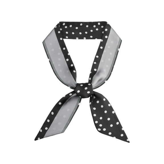 INSPIRE CHIC Women Polka Dots Striped Skinny Long Scarves Satin Neck Scarf Ribbon Hair Band Black 120x6cm/47.2x2.4 inches(LxW)