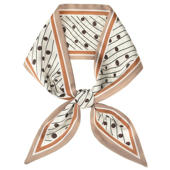INSPIRE CHIC Women Polka Dots Stripes Skinny Long Scarves Satin Silky Ribbon Hair Band Neckerchief Neck Scarf 87x9cm/34.3x3.5"(LxW) Khaki Edge