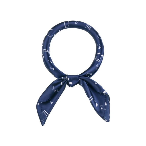 INSPIRE CHIC Women Satin Square Musical Note 35" Large Silky Neck Scarf Dark Blue 90x90cm/35.4x35.4 inches(LxW)