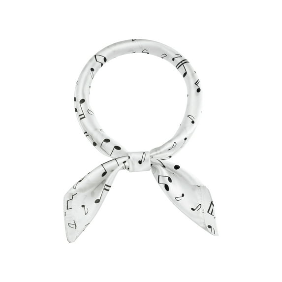 INSPIRE CHIC Women Satin Square Musical Note 35" Large Silky Neck Scarf White 90x90cm/35.4x35.4 inches(LxW)