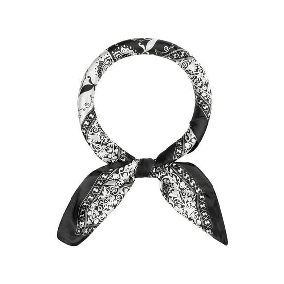 INSPIRE CHIC Women Satin Square Scarf 35" Large Paisley Silky Hair Scarf Head Sleep Wrap Bandanas 90x90cm/35.4x35.4" Black White
