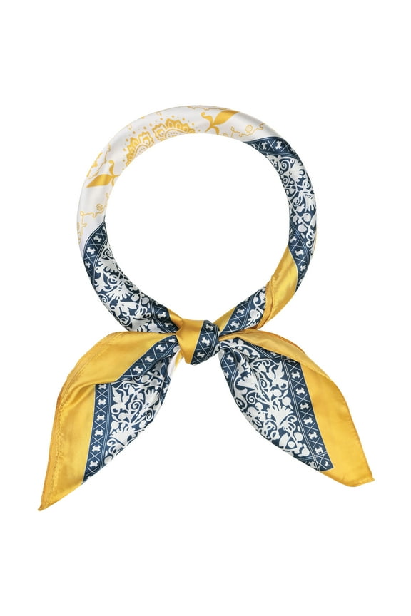Women Satin Square Scarf 35" Large Paisley Silky Hair Scarf Head Sleep Wrap Bandanas 90x90cm/35.4x35.4" Yellow