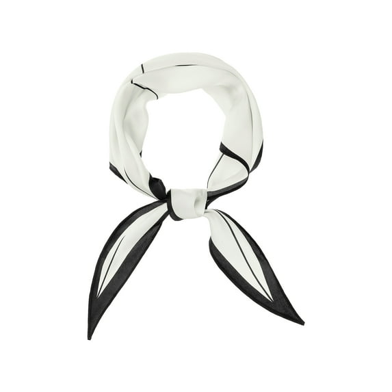 INSPIRE CHIC Women Simple Striped Silky Scarf Contrast Color Headscarf Neck Scarves White 115x35cm/45.3x13.8 inches(LxW)