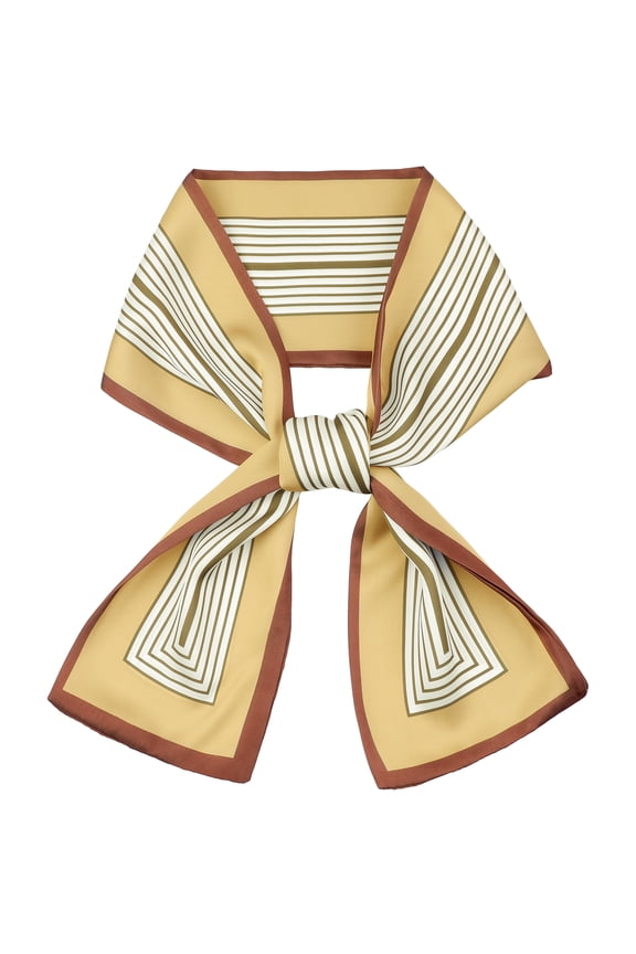 Women Striped Contrast Color Scarf, Satin Skinny Long Hair Ribbon Handbag Handle Wrap Neck Tie Scarves Neckerchief 43.3x5.1"(LxW) Light Brown