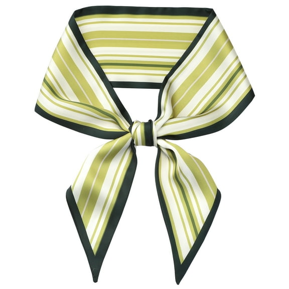 INSPIRE CHIC Women Stripes Contrast Color Skinny Long Scarves Satin Silky Ribbon Hair Band Neckerchief Neck Scarf Green 96x9cm/37.8x3.5"(LxW)