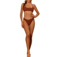 thumbnail image 1 of Women's 2 Piece Ribbed Bikini Sets, Adjustable Spaghetti Straps Sports Swimwear Bathing Suits Brown M, 1 of 5
