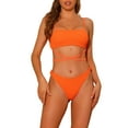 thumbnail image 1 of Women's 2 Piece Sporty Ribbed Bikini Sets, Lace-up Adjustable Spaghetti Straps Swimwear Bathing Suits X-Large Orange, 1 of 5