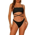 thumbnail image 1 of Women's 2 Piece Sporty Ribbed Bikini Sets, Lace-up Adjustable Spaghetti Straps Swimwear Bathing Suits Medium Black, 1 of 5