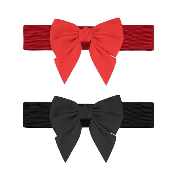 INSPIRE CHIC Women's 2Pcs Elastic Wide Belt Dress Bowknot Waistband Decoration Fashion Versatile Belts 27.6x2.3" Black Red