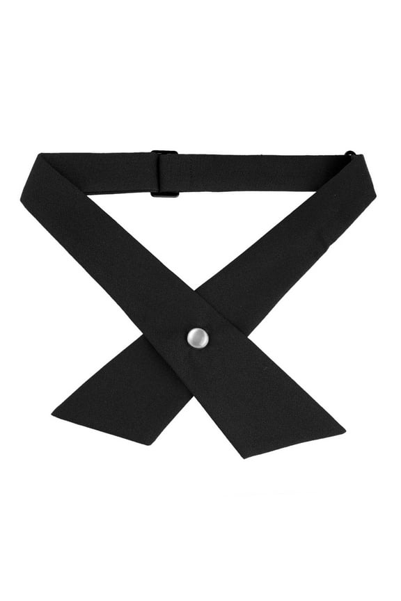 Women's Adjustable Criss-Cross Bow Ties Solid Snap Button Neck Tie for School Uniform Black One Size