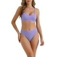 thumbnail image 1 of Women's Adjustable Spaghetti Straps Bikini Sets, 2 Piece Ribbed High Waist Bottoms Swimwear Bathing Suits X-Small Purple, 1 of 5