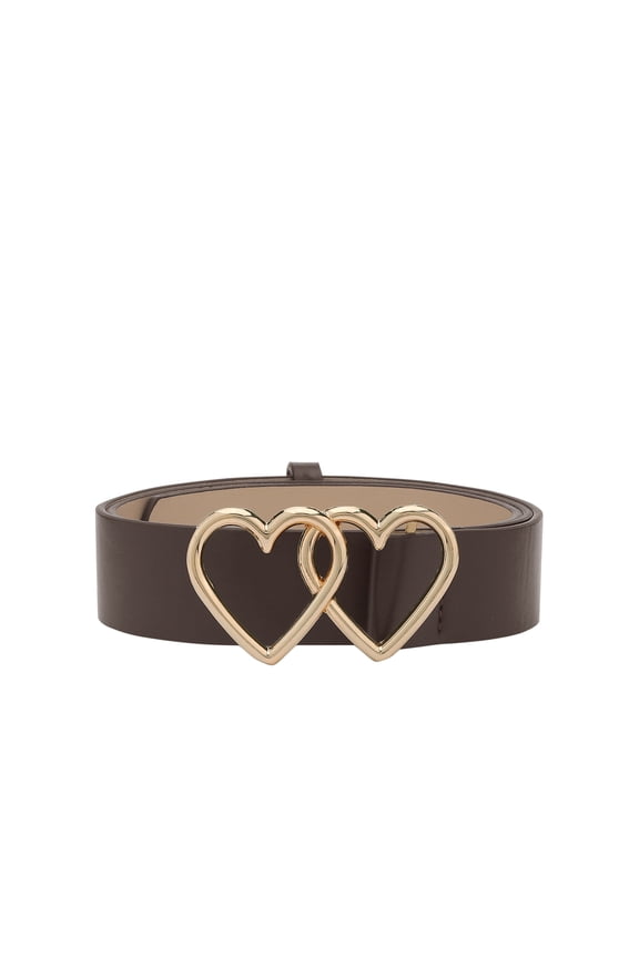 Women's Belt Double Heart Snap Buckle Fashion Casual Decorative Belts for Dresses Blouse Coffee 107x3.3cm/42.1x1.3"