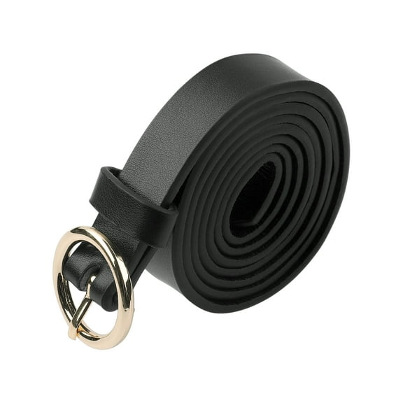 INSPIRE CHIC Women's Belt Fashion Round Buckle Leopard Snake Print Slim Belts for Jeans Dresses 105x1.8cm/41.3x0.7" Black