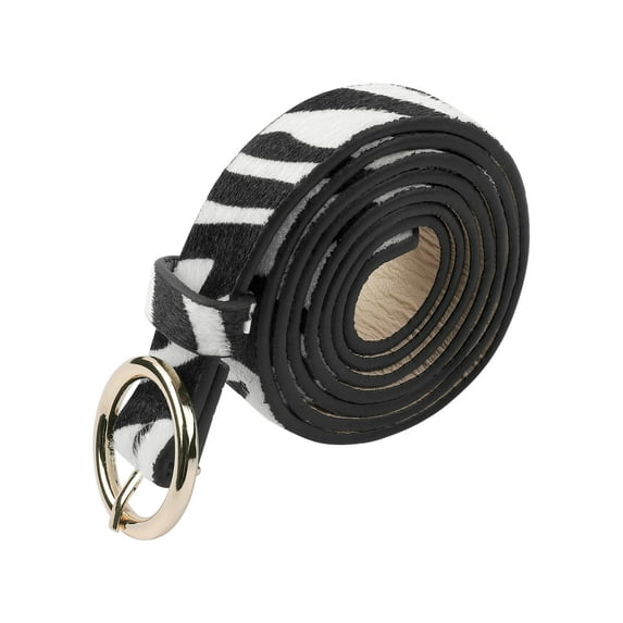 INSPIRE CHIC Women's Belt Fashion Round Buckle Leopard Snake Print Slim Belts for Jeans Dresses 105x1.8cm/41.3x0.7" Zebras Print