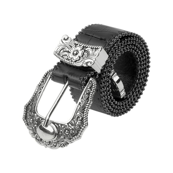 INSPIRE CHIC Women's Belt Retro Print Pattern Pin Buckle Belts Decoration for Dresses Skirt 103x3.8cm/40.6x1.5" Black Stone Pattern